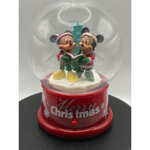 Disney Other - Disney Mickey Minnie Mouse Christmas Snow Globe Gemmy Holiday Caroling Red Base